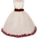 Big Girls' Elegant Satin Ribbon Sash Petals Flowers Girls Dresses Ivory Burgundy 10