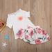 Toddler Baby Girl White Short Sleeve tshirt Tops Floral Dresses Outfit Sets