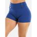 Womens Juniors High Waisted Shorts - Thick Waistband High Rise Stretchy Shorts - Pull on Bodycon Blue Shorts 41388P