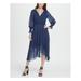 DKNY Womens Blue Long Sleeve V Neck Midi Sheath Party Dress Size 2