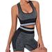 VASLANDA Workout Sets for Women 2 Piece Seamless Ribbed Sport Bra Crop Tank High Waist Running Shorts Yoga Outfits