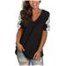 Mchoice Women's Summer Casual Tops Juniors Tops for Girls Ladies Solid Lace Loose Tunic Tops V-Neck Short Sleeve T-Shirts Blouses