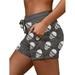 Drawstring Waist Casual Beach Shorts for Women Summer Skeleton Print Shorts Sport Active Biker Cycling Shorts Bottoms