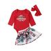 Cute Christmas Newborn Baby Girl Deer Long Sleeve Red Cotton Romper Lace Tutu Dress Outfits Set 3pcs