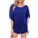 Women Ladies Batwing Sleeve Mini Dress Drawstring Casual T-shirt Top Short Dress