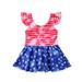 Toddler Baby Girls 4th of July Ruffled Sleeveless One Piece Swimsuit Bathing Suit Dress Baby Girls USA Flag Independence Day Clothes