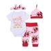 4PCS/Set Newborn Baby Clothing Set Baby Bodysuit Romper+Floral Pant+Hat Headband Outfits Kids Children Clothes Red XL 24M