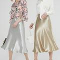 Multitrust Women's Satin Trumpet High Waist Skirt Silver Gold Long Skirt Metallic Color Party Skirt