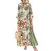 Vintage Women Autumn Floral Print Dress Splicing O Neck Three Quarter Sleeve Casual Holidays Maxi Dress