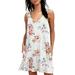 Sexy Dance Women Sleeveless V Neck Floral Printed Tunic Tops Casual Swing Tee Shirt Dress Ladies Women Summer Beach Cover Ups Rose White L