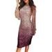 Binpure Women Reception Dress Sequin Tassels Long Sleeves Dinner Party Skirt