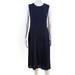 Lafayette 148 New York Womens Pleated Sleeveless A-Line Dress Navy Blue Size M