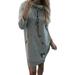 UKAP Casual Pullover Sweatshirt for Women Funnel Neck Hooded Dress Drawstring Leisure Baggy Pockets Hoody Mini Dress