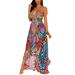 Avamo Women Summer V Neck Vintage Maxi Dresses Sleeveless Backless Halter Neck Flowy Boho Beach Long Dress Ladies Sexy Fashion Sundress