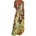 Bescita Plus Size Women Casual Summer Dress Plus Size Flowers Butterfly Print V-Neck Sleeveless Maxi Long Dress