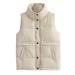 Mnycxen Women Solid Short Outerwear Cotton Jackets Pocket Loose Stand Vest Coats