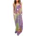 Jocestyle Women Dress Tie Dye Print Loose O Neck Maxi Slip Dress (Pink Yellow XL)