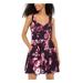 TRIXXI Womens Purple Pocketed Zippered Floral Spaghetti Strap Sweetheart Neckline Short Fit + Flare Party Dress Size 5