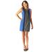 Esley Blue Grey Colorblock Sleeveless Mod Inspired Trendy Shift Dress (Medium)