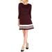 JESSICA HOWARD Womens Burgundy Sweater Striped 3/4 Sleeve Crew Neck Above The Knee Dress Size M