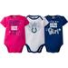 NFL Indianapolis Colts Baby Girls Short Sleeve Bodysuit Set, 3-Pack