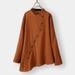 AngelBee Women Button Decor Long Sleeve Shirt Loose Mandarin Collar Top (Orange 2XL)