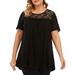 UKAP Women Solid Color Shirt Plus Size Short Sleeve Round Neck Blouse Lacae Splicing Tops Casual Loose Sexy Pullover Tunic