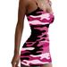 Sexy Dance Womens Spaghetti Strap Tank Dress Basic Bodycon Club Party Mini Dress Camouflage Print Dresses