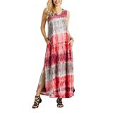 Colisha Dress for Womens Stripe Print Pockets Long Maxi Dress Sleeveless Casual Tunic Dress C-neck Loose Baggy Dress