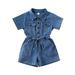 Hirigin Little Girls Denim Romper Short Sleeve Playsuit Elastic Waist Pocket Jumpsuit