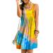 UKAP Women Tie Dye Short Dress Crew Neck Casual Sundress Sleeveless Pleated Mini Dress