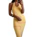 BELUPAI Sexy Dresses Back Open Long Skirt Halter Neck Sleeveless Yellow Y2K Personality Whirlpool Tie-dye Woolen Midi Backless