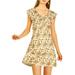 Allegra K Junior's Floral Print Ruffle Sleeve V-Neck A-Line Mini Dress