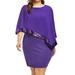 RYDCOT Women Plus Size Cold Shoulder Overlay Asymmetric Chiffon Strapless Sequins Dress Purple XL