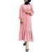 ZANZEA Women Long Sleeve Striped Shirt Dress Belt Flounce Hem Loose Long Dress