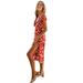 Enwejyy Women Summer Holiday Beach Daisy Print Side Split Mid-Calf Dress