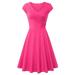 Women Summer Fashion Slim Tunic Dress Solid Color Short Sleeve V-neck Knee Length Short Dress A-line Pleated Party Dress Elegant Dress