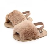 Machild Baby Girl Fluffy Fur Soft Sole Crib Sandals Shoes,Infant Princess Non-slip Crib Shoes 11/12/13 for baby 0-18M