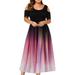 UKAP Womens Cold Shoulder Maxi Dress Gradient Color Short Sleeve Long Dress Empire Waist A-Line Pleated Dress