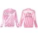 New Fashion Bomber Jacket Letter Print Glossy Women Souvenir Jacket Coat Casual Baseball Jacket Women Basic Coats Pink S