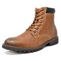 Bruno Marc Men Motorcycle Combat Classic Zipper Ankle Boots For Men Faux Fur Winter Oxford Ankle Boots STONE-03 BROWN Size 9.5