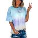 Mchoice Women's Short Sleeve Tie Dye Shirts Loose Color Block Crewneck T Shirt Tops Blouse Summer Tee Plus Size