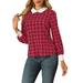 Allegra K Women's Contrast Turndown Collar Button Back Check Plaid Work Shirt