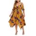 TOYFUNNY Fashion Women Plus Size Open Shoulder Floral Printed Handkerchief V-Neck Dress