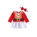Binpure Christmas ChildrenÂ´s Clothing Newborn Christmas Romper Santa Claus cosplay Dress Up Pattern Long Sleeve Dress + Bow Hair Band