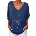 Womens Cat Printed V Neck T-Shirt 3/4 Sleeve Casual Loose Blouse Tee Tops