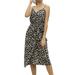 Sexy Dance Women Dresses Summer Floral Bohemian Adjustable Spaghetti Strap Empire Waist Swing Midi Dress with Tie Belt Khaki L(US 10-12)