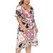 MAWCLOS Boho Floral Long Cardigan Dress for Women Plus Size Short Sleeve Wrap Midi Dress Lady Summer Beach Deep V Sundress