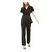 KENDALL + KYLIE Womens Black Belted Silk Short Sleeve V Neck Empire Waist Straight leg Jumpsuit Size L