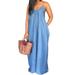 Emmababy Women's Casual Denim Jeans Sling V-neck Maxi Dress Plus Size